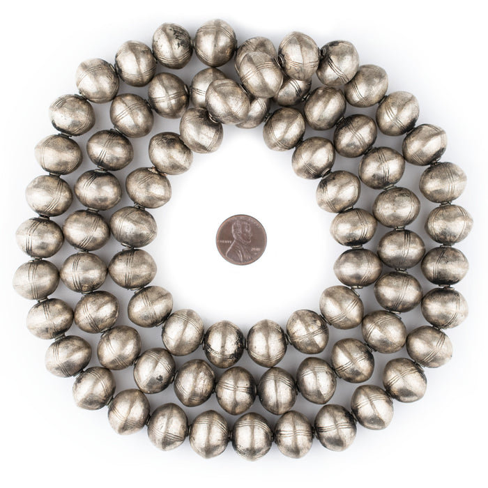 Patterned Ethiopian Hollow Silver Beads (18mm, 43 Inch Strand) - The Bead Chest