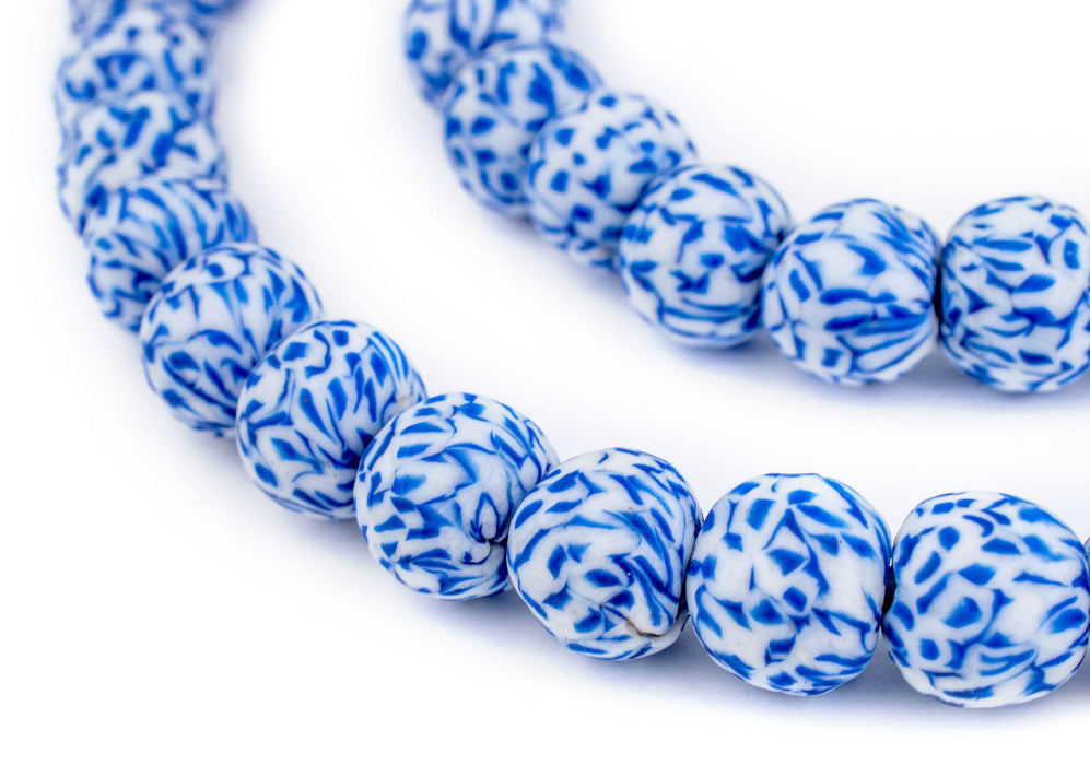 Blue & White Fused Recycled Glass Beads (14mm) - The Bead Chest