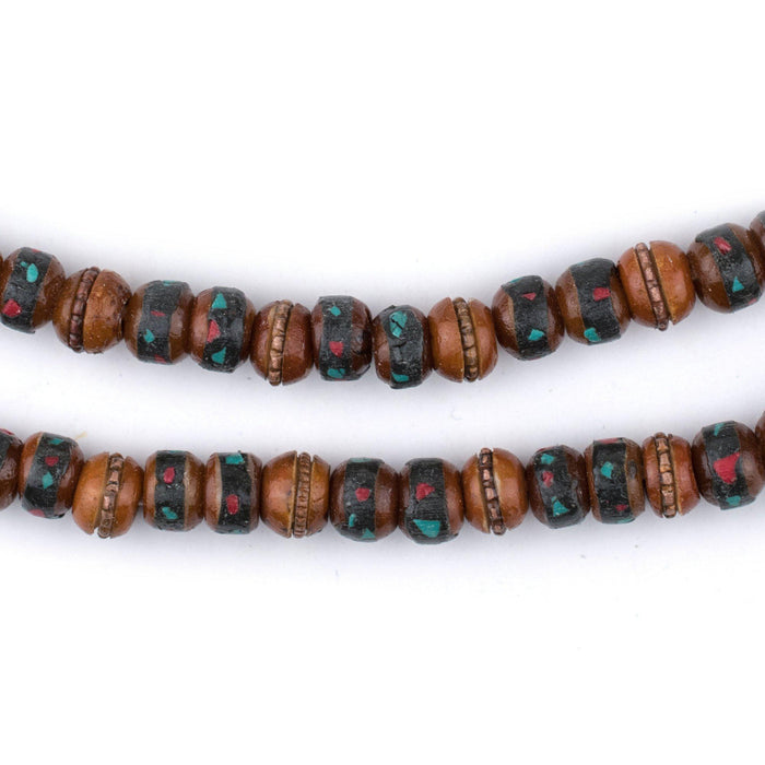 Honey Brown Inlaid Yak Bone Mala Beads (6mm) - The Bead Chest