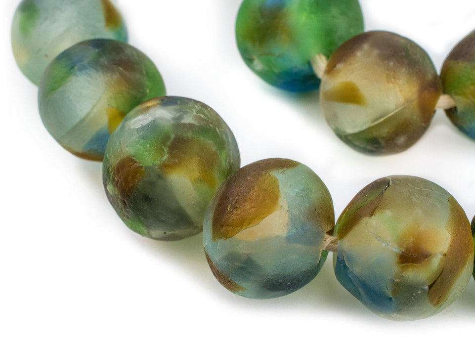 Jumbo Blue Green Brown Swirl Recycled Glass Beads (25mm) - The Bead Chest