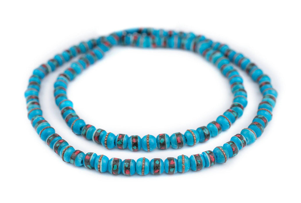 Sapphire Blue Inlaid Bone Mala Beads (8mm) - The Bead Chest
