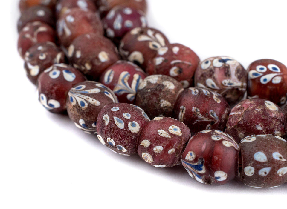 Antique Venetian Flower White Heart Beads - The Bead Chest