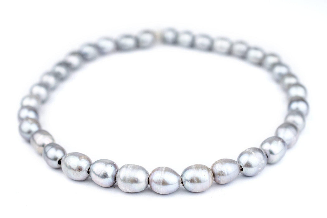 Silver Oval Cultured Pearl Beads (11x9mm, Large Hole) - The Bead Chest