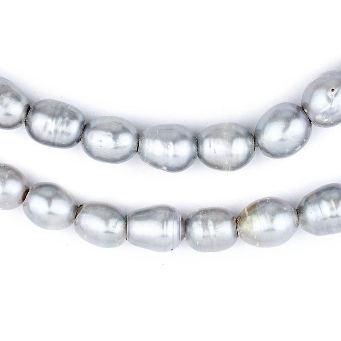 Silver Oval Cultured Pearl Beads (11x9mm, Large Hole) - The Bead Chest