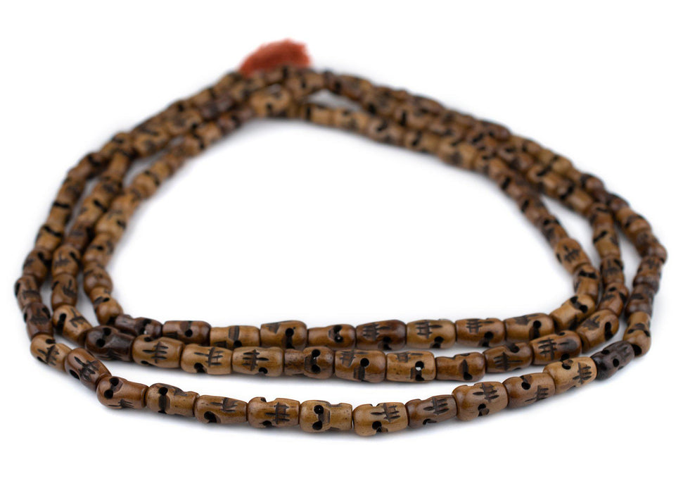 Dark Brown Carved Bone Skull Mala Beads (15x9mm)(Long Strand) - The Bead Chest