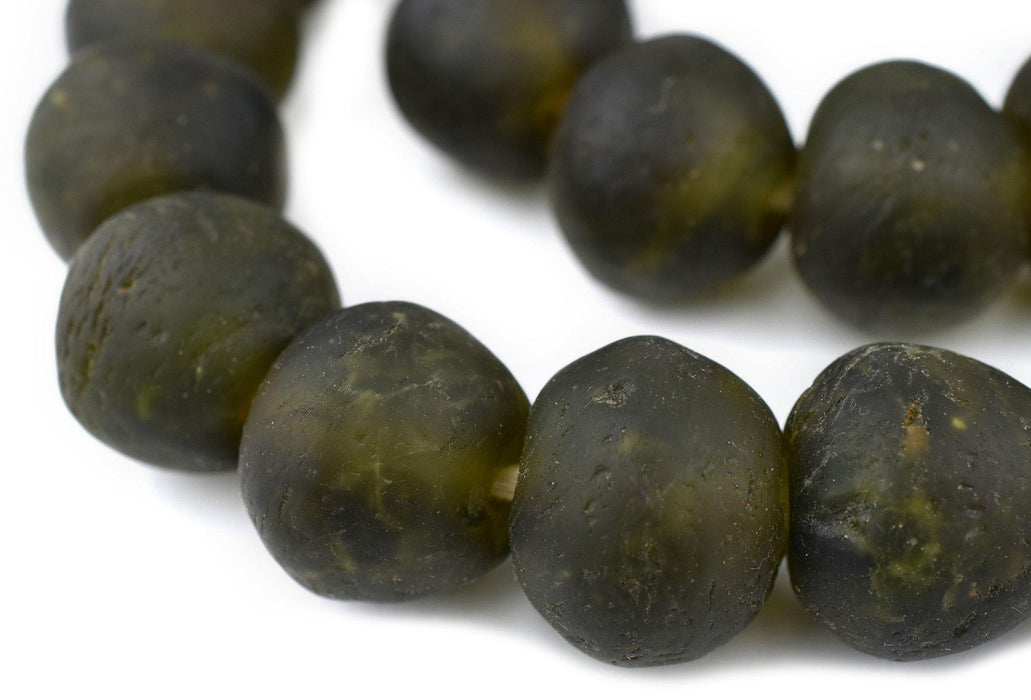 Jumbo Olive Green Recycled Glass Beads (21mm) - The Bead Chest