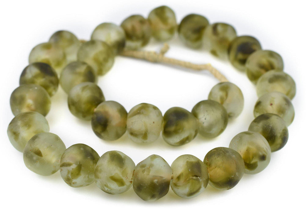 Jumbo Olive Green Swirl Recycled Glass Beads (23mm) - The Bead Chest