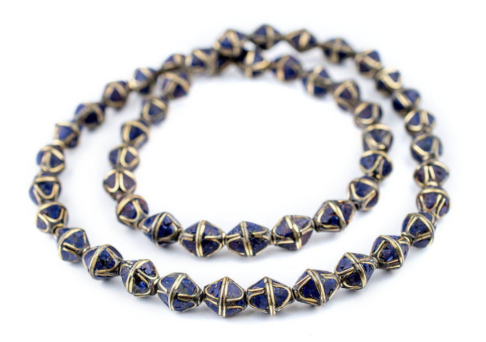 Lapis Bicone Inlaid Nepali Brass Beads (14x11mm) - The Bead Chest