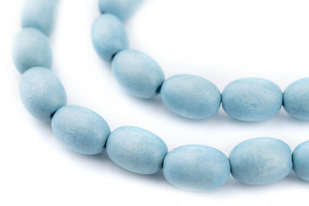 Light Blue Oval Natural Wood Beads (15x10mm) - The Bead Chest