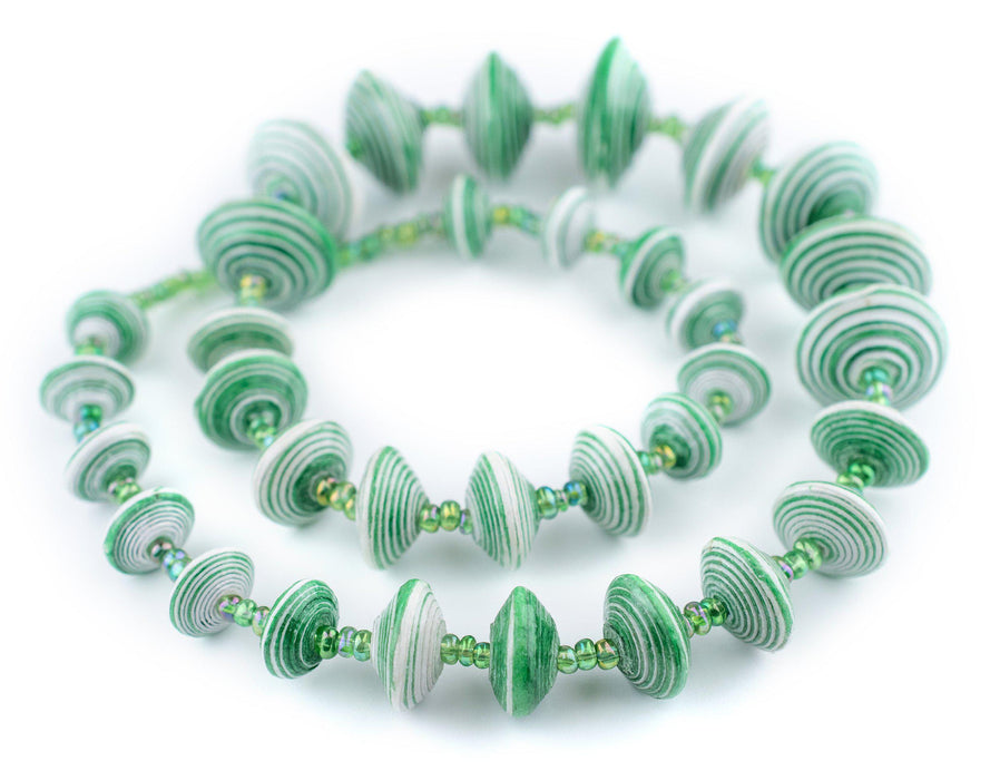 Green & White Splotch Recycled Paper Beads from Uganda (Large) - The Bead Chest