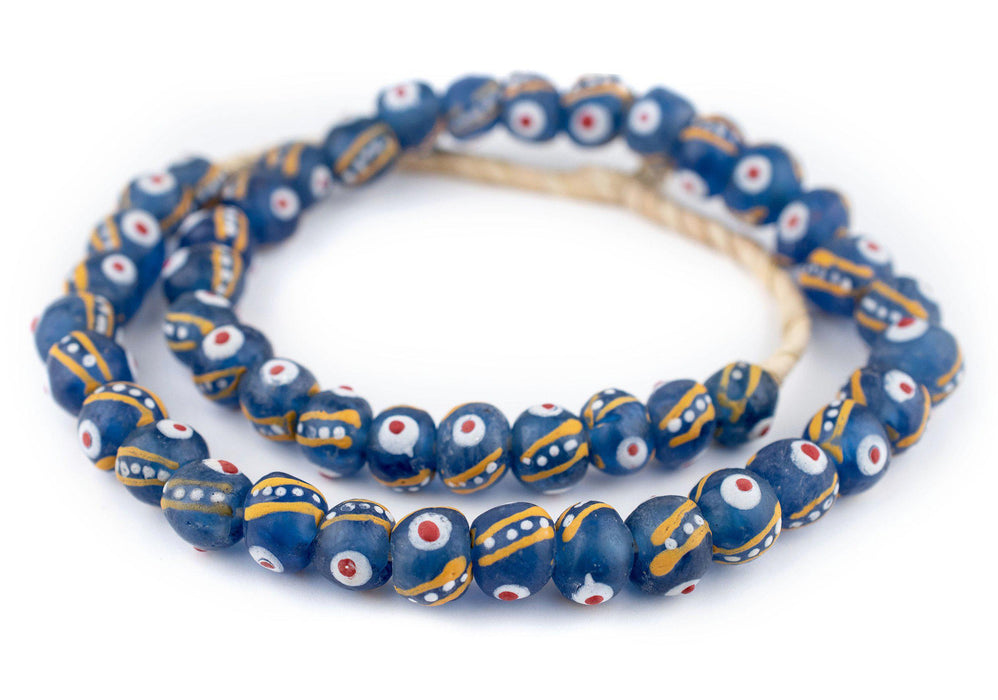 Venetian-Style Painted Blue Recycled Glass Beads (14mm) - The Bead Chest