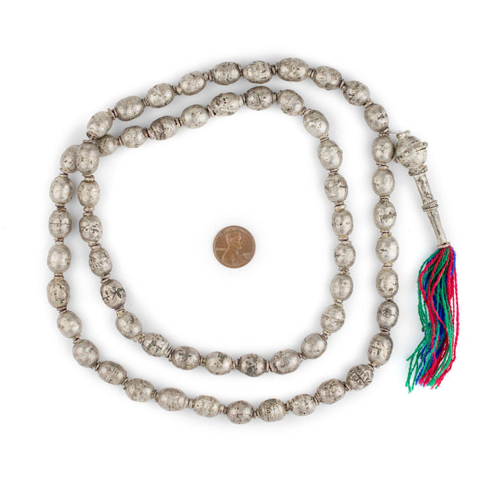 thumbnail image 2 of Ethiopian Prayer Beads - 9x6mm African Oval White Metal - Handmade Silver Color - The Bead Chest 2 of 4