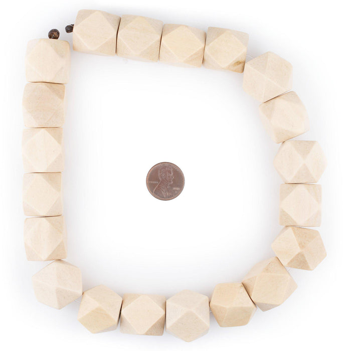 Cream Diamond Cut Natural Wood Beads (20mm) - The Bead Chest