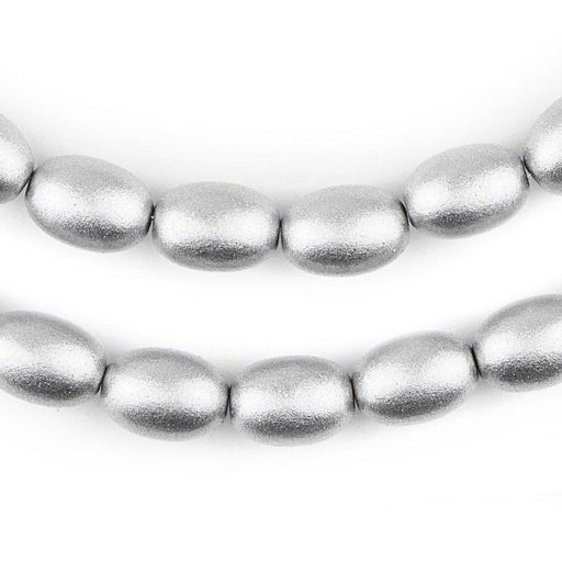 Silver Oval Natural Wood Beads (15x10mm)