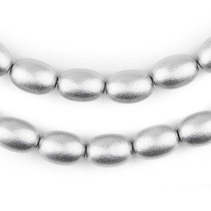 Silver Oval Natural Wood Beads (15x10mm) - The Bead Chest