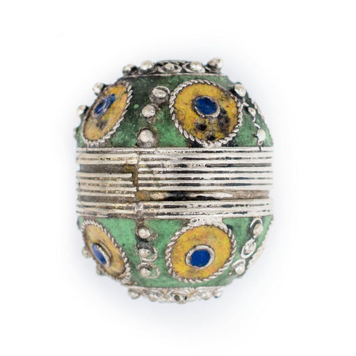Artisanal Fancy Multicolor Enameled Round Berber Bead (42 x 33mm) - The Bead Chest
