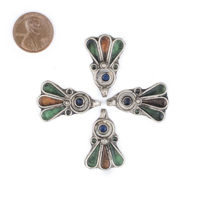 Peacock Tail Enameled Berber Ornaments (Set of 4) - The Bead Chest