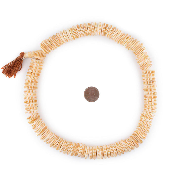 Beige Carved Disk Bone Mala Beads (16mm) - The Bead Chest