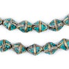 Turquoise Bicone Inlaid Nepali Brass Beads (14x11mm)