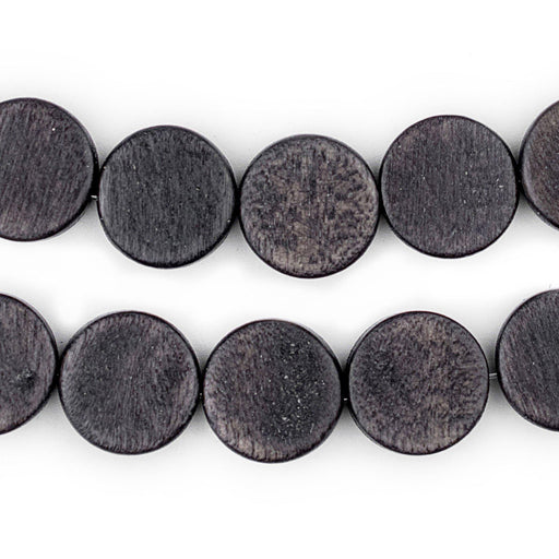 Dark Grey Circular Natural Wood Beads (15x15mm)