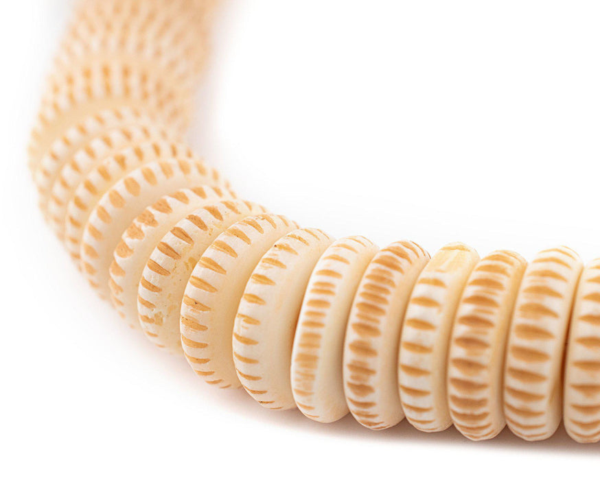 Beige Carved Disk Bone Mala Beads (16mm) - The Bead Chest
