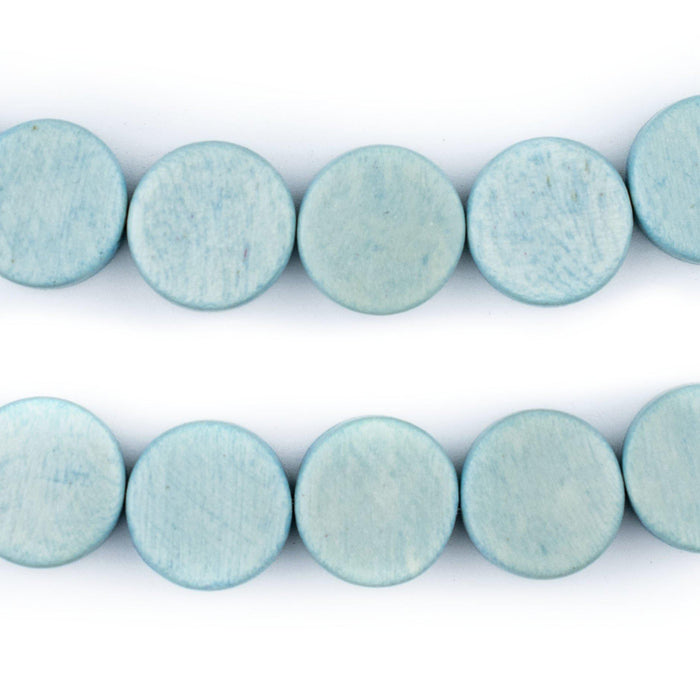 Light Blue Circular Natural Wood Beads (15x15mm) - The Bead Chest