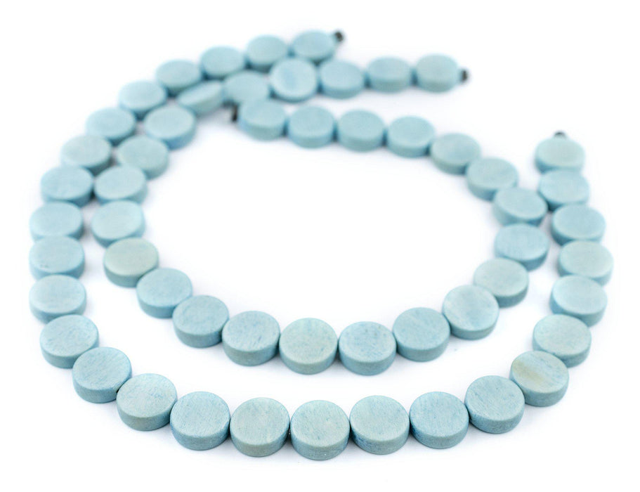 Light Blue Circular Natural Wood Beads (15x15mm) - The Bead Chest