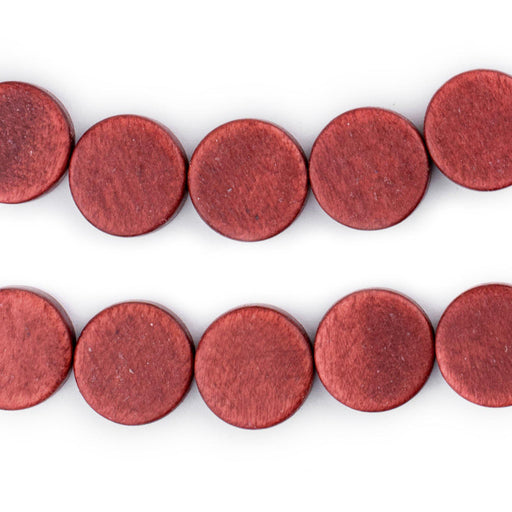 Cherry Red Circular Natural Wood Beads (15x15mm) - The Bead Chest