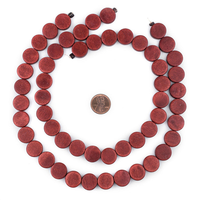 Cherry Red Circular Natural Wood Beads (15x15mm) - The Bead Chest