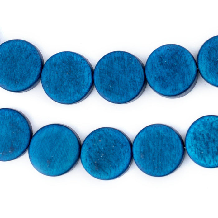 Azul Blue Circular Natural Wood Beads (15x15mm) - The Bead Chest