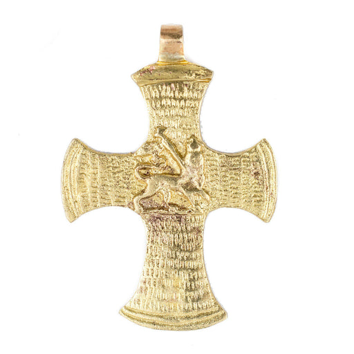 Brass Lion of Judah Ethiopian Cross Pendant