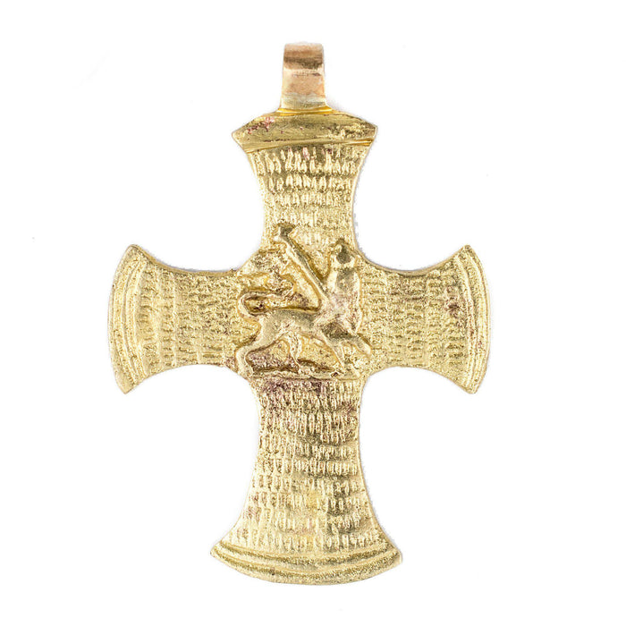 Brass Lion of Judah Ethiopian Cross Pendant - The Bead Chest