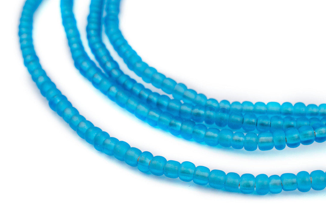 Matte Translucent Sea Blue Ghana Glass Seed Beads (4mm) - The Bead Chest