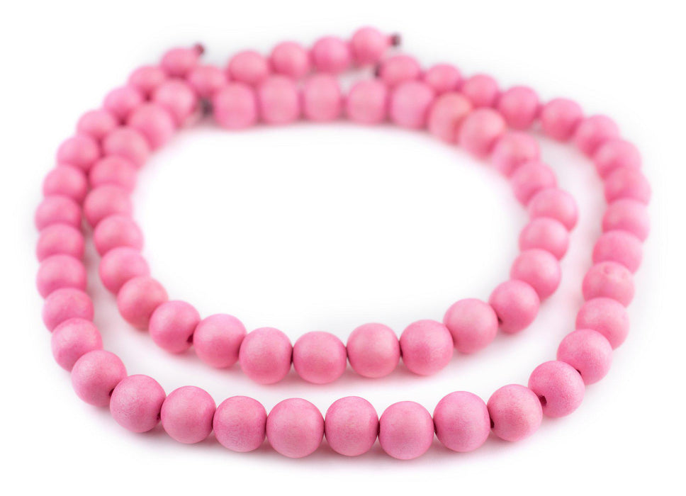 Neon Pink Round Natural Wood Beads (12mm) - The Bead Chest