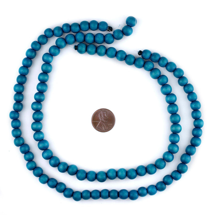 Aqua Blue Round Natural Wood Beads (8mm) - The Bead Chest