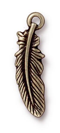 Antiqued Brass Feather Charm (23x7mm) - The Bead Chest