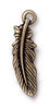 Antiqued Brass Feather Charm (23x7mm)