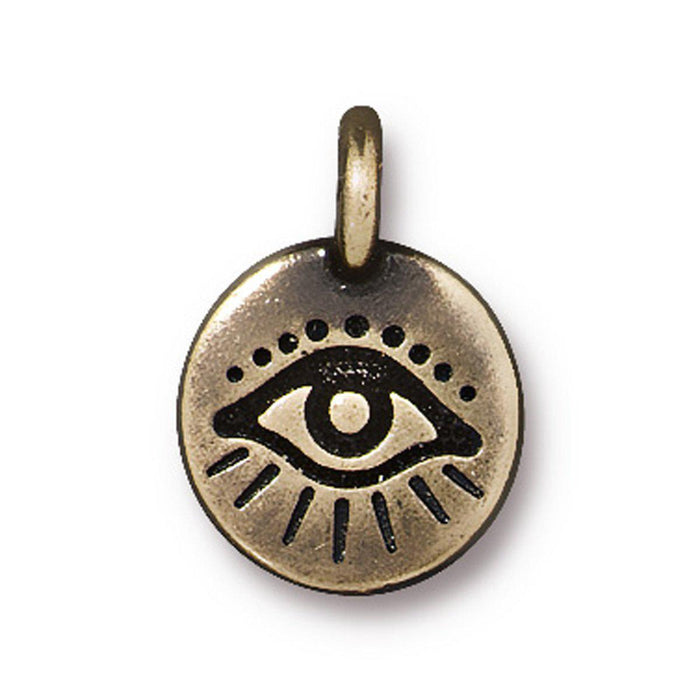 Antiqued Brass Evil Eye Charm (16x12mm) - The Bead Chest