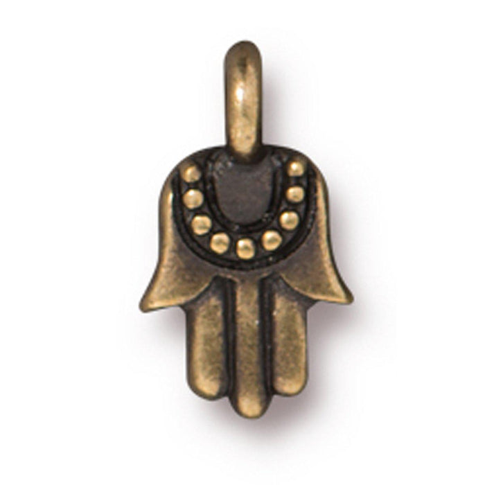 Antiqued Brass Miniature Hamsa Charm (12x7mm) - The Bead Chest