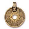 Antiqued Gold Asian Coin Charm (25x21mm)