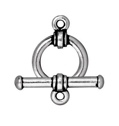 Antiqued Silver Fancy Bar & Ring Toggle Clasp Set (12mm) - The Bead Chest
