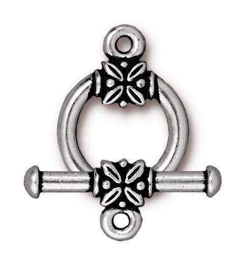 Antiqued Silver Leaf Bar & Ring Toggle Clasp Set (16mm) - The Bead Chest