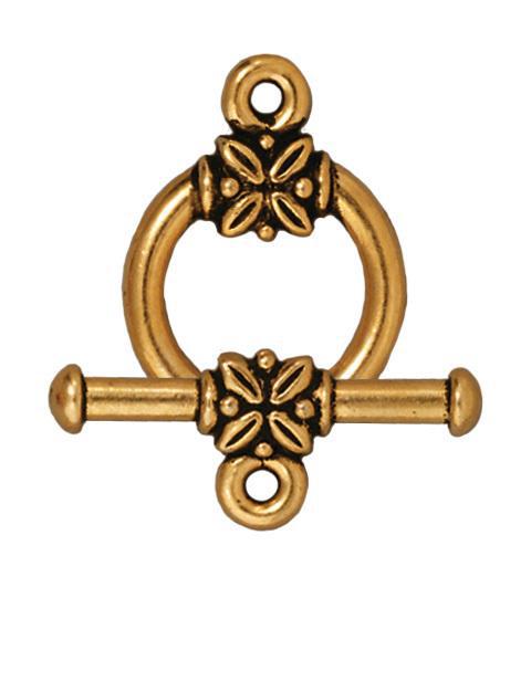 Antiqued Gold Leaf Bar & Ring Toggle Clasp Set (16mm) - The Bead Chest
