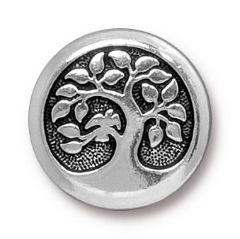 Antiqued Silver Bird in a Tree Button (17mm) - The Bead Chest