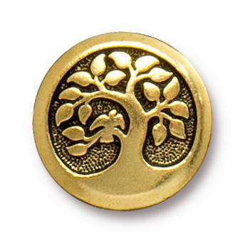 Antiqued Gold Bird in a Tree Button (17mm) - The Bead Chest