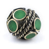 Emerald-Inlaid Afghan Tribal Silver Bead (16mm)