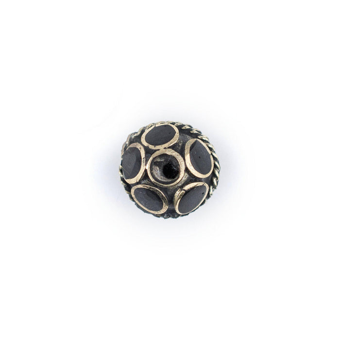 Onyx-Inlaid Afghan Tribal Silver Bead (16mm) - The Bead Chest