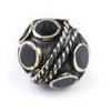 Onyx-Inlaid Afghan Tribal Silver Bead (16mm)