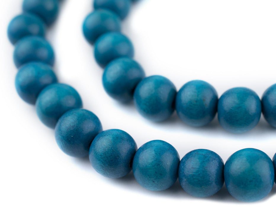 Aqua Blue Round Natural Wood Beads (12mm) - The Bead Chest