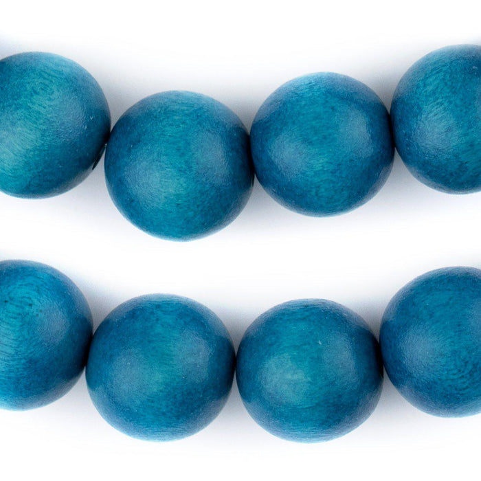 Aqua Blue Round Natural Wood Beads (20mm) - The Bead Chest